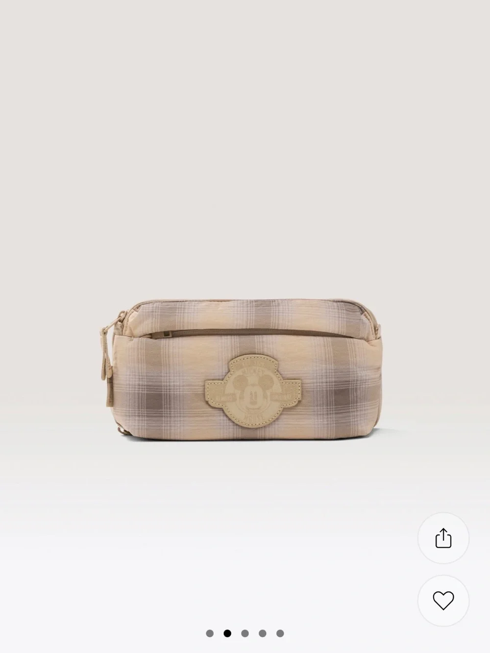 BEIS Beige Plaid Travel Cosmetic Pouch with Logo Patch